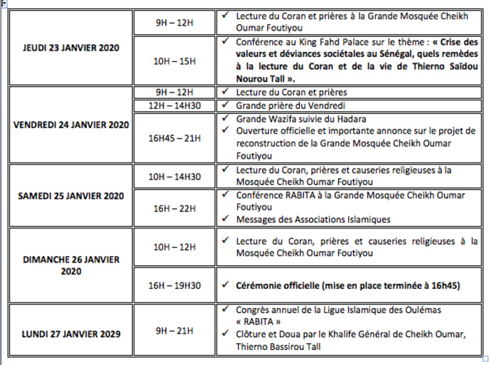 ZIARRA OMARIENNE 2020 - El Hadj Malick Sy et ses descendants, parrains de la 40ieme édition, du 23 au 27 Janvier 2020 à la Grande Mosquée Omarienne