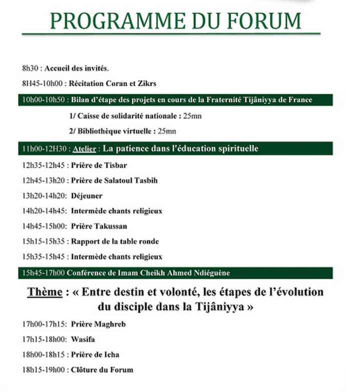 FRANCE - FORUM NATIONAL SUR LA TIDJÂNIYYA : 19 - 20 Décembre 2014 à Marseille