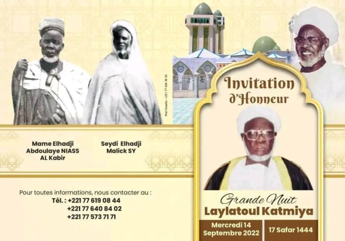 Kaolack Médina Baye - Leylatoul Katmiya de la famille Thierno Hassan DÈME,  Mercredi 14 Septembre 2022 à Médina Baye