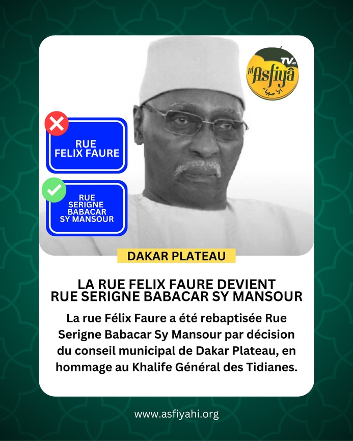 Dakar-Plateau : des rues rebaptisées en hommage aux grandes figures nationales et religieuses Dakar-Plateau : des rues rebaptisées en hommage aux grandes figures nationales et religieuses