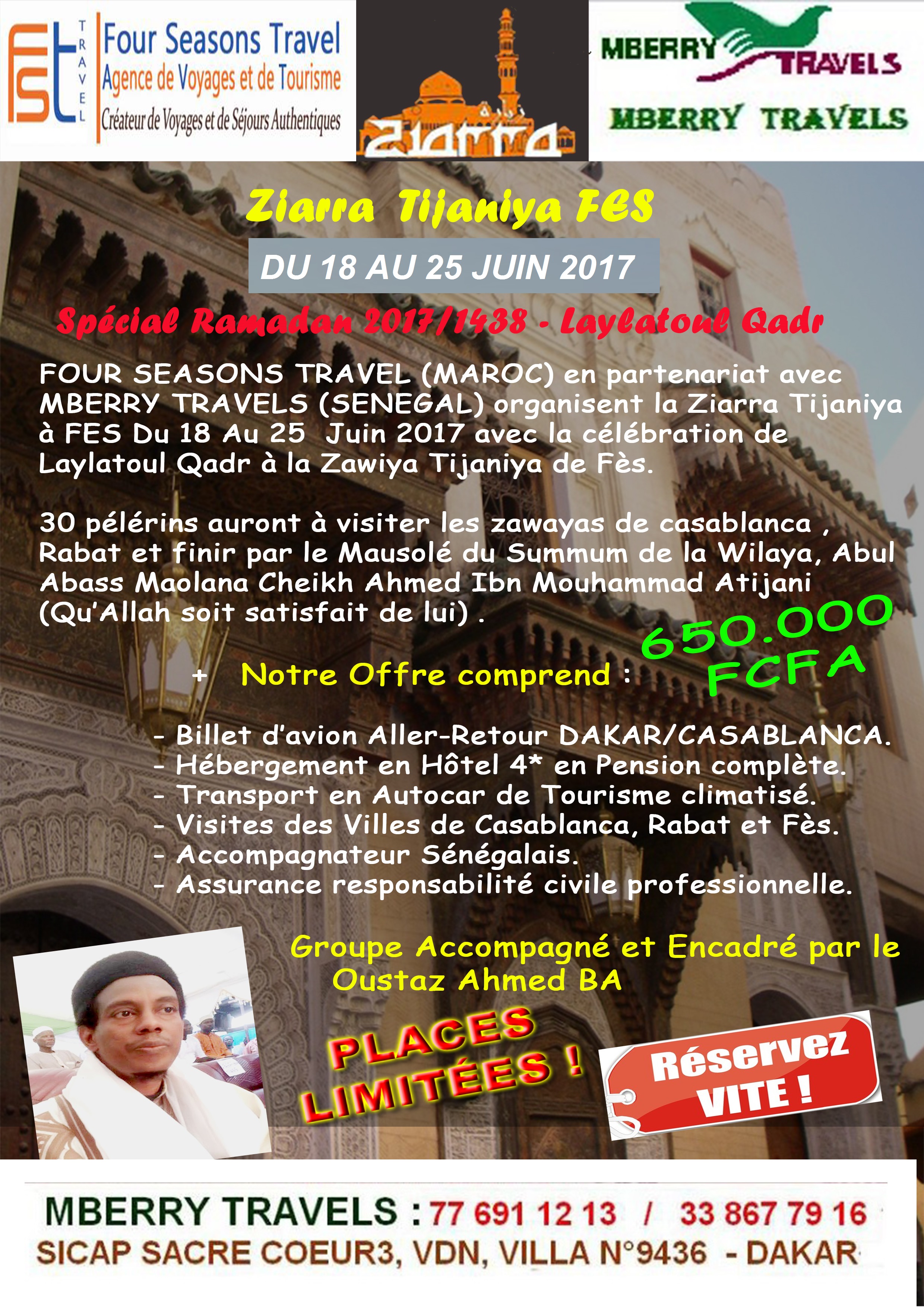 PUB - Ziarre Fes 2017 avec l'agence Marocaine Four Seasons Travels et Mberry Travels
