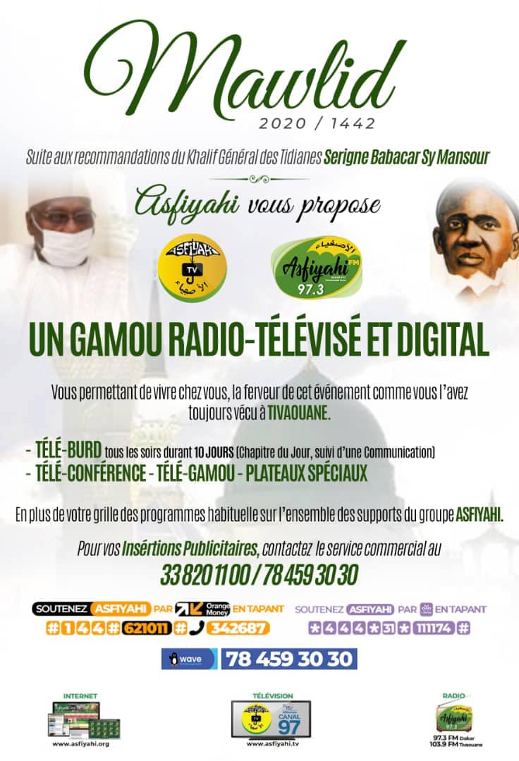 Gamou 2020 au Sénégal - Début du Burd ce Dimanche 18 Octobre ; Le Gamou célébré le Jeudi 29 Octobre 2020