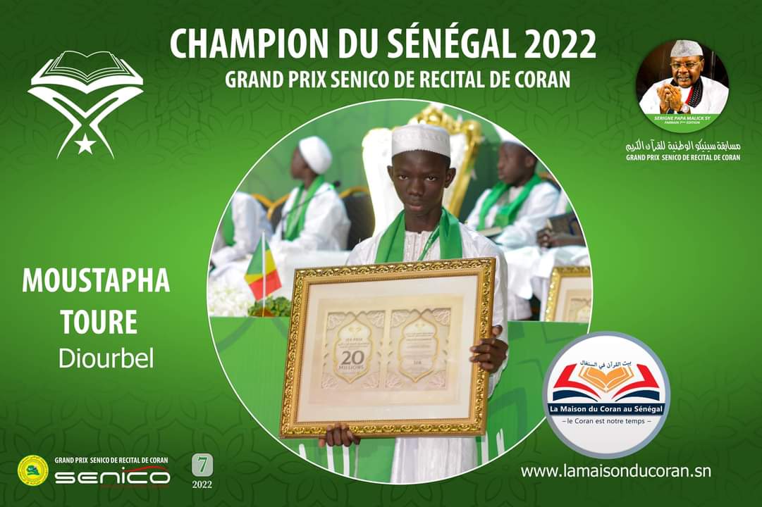 Moustapha Touré de la région de Diourbel est le gagnant de la 7ème édition du Grand Concours du Récital de Coran.