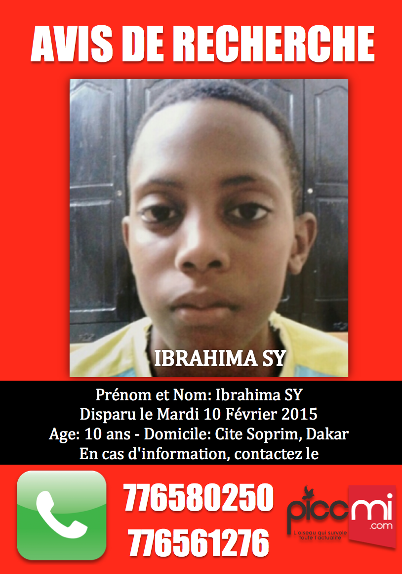 Avis de recherche du jeune Ibrahima Sy