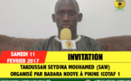 INVITATION - Takoussan Seydina Mouhamed (saw), organisé par Alioune Badara Ndoye et Famille, Samedi 11 Fevrier 2017 à Pikine Icotaf 1