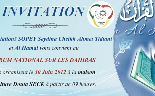 GRAND FORUM NATIONAL SUR LES DAHIRAS LE 30 JUIN 2012 À DOUTA SECK  : La redéfinition de leurs missions et la Formation de ses dirigeants au Menu 