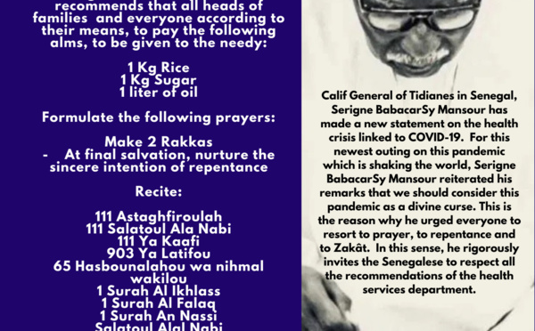 Covid-19 - The recommendations of the General Calif of Tidianes