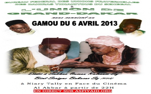Gamou Union Grand-Dakar dédié à Sokhna Oumou Kalsoum Sy Khalifa , ce Samedi 6 Avril au Rond point Jet d'eau