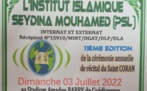 Cérémonie de récital du Saint Coran de l'institut islamique "Seydina Mouhamed (psl)", Dimanche 03 juillet 2022 à Guédiawaye